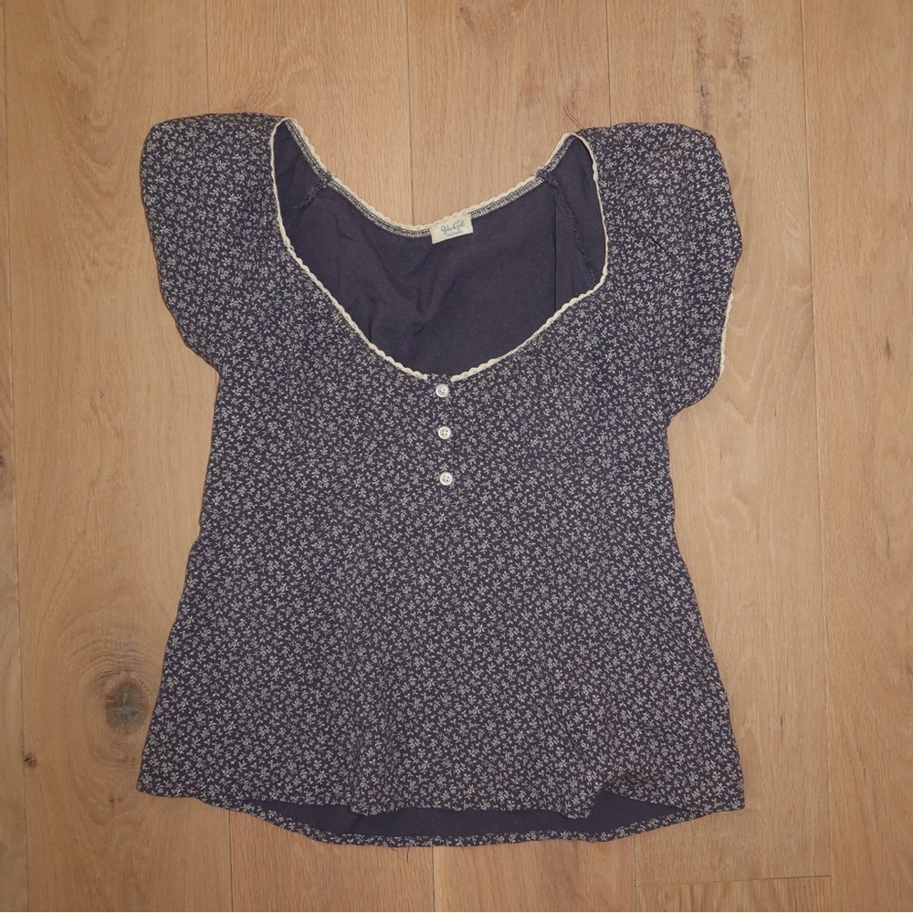 Brandy Melville Dark Blue Short Sleeve Scooped Neck Top